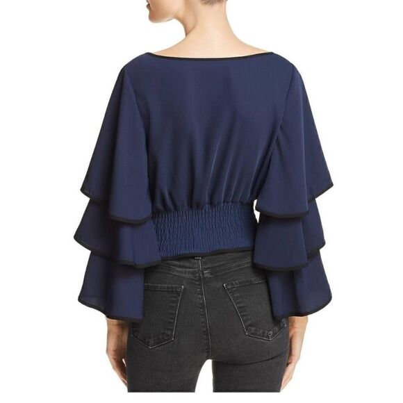 NWT Likely Sloane Top Navy Blue Size XS Tiered Sleeve Cropped - Picture 2 of 7